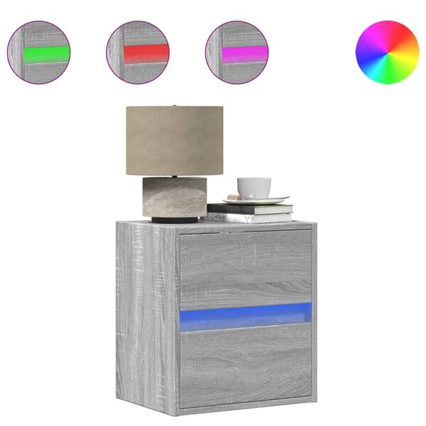 vidaXL Tables de chevet murales avec lumières LED 2 Pièces sonoma gris