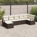 Ensemble de canapés de jardin en 7 pièces avec coussins en poly rattan marron