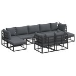 vidaXL Ensemble de canapé de jardin avec coussin 9 Pièces Noir Aluminium