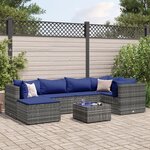 vidaXL Salon de jardin 7 Pièces avec coussins Gris Résine tressée