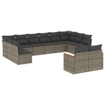 vidaXL Salon de jardin avec coussins 12 Pièces gris résine tressée
