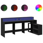 Bureau table poste de travail meuble d'ordinateur informatique étude avec lumières LED 200 x 104 x 91 cm bois d'ingénierie noir 02_0023432