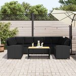 vidaXL Canapé de jardin avec coussins Noir Résine tressée