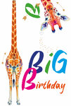 69-3127 Carte Anniversaire Girafe au long cou Animal d'Afrique Big Birthday Peinture Aquarelle Mignonne - Finitions Dorure Or Doré + Gaufrage en Relief +1 Enveloppe Format 12x17cm - Fabriqué en Europe