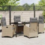 vidaXL Ensemble de Salle à Manger de Jardin 5 Pièces avec Coussins Beige Poly Rotin