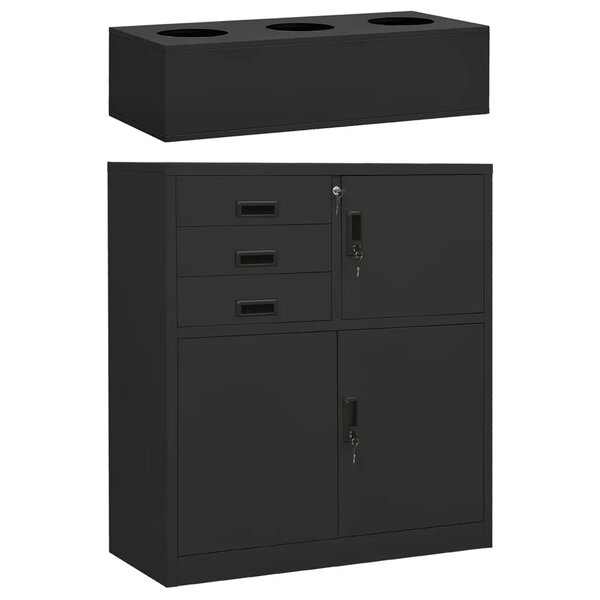 Armoire de bureau moderne avec jardinière 90 x 40 x 125 cm rangement sécurisé en acier anthracite 02_0055174
