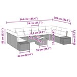 vidaXL Canapé de jardin 10 pièces avec coussins en poly rattan noir.