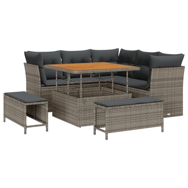 Ensemble de Canapés de Jardin vidaXL 8 Pièces avec Coussins Gris Rotin Poly Acacia