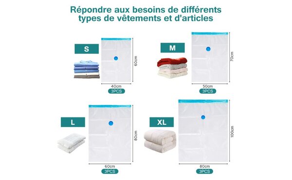 Set de 12 housses de rangement sous vide avec pompe  (3 maxi  3L  3M  3S)