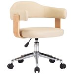 Chaise fauteuil siège pivotante de bureau informatique étude bois courbé et similicuir crème 02_0024096
