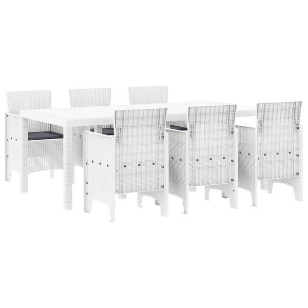 vidaXL Ensemble salle à manger jardin 7 pièces avec coussins Blanc Rotin Poly