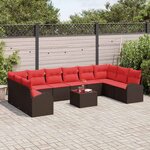 vidaXL Ensemble de canapé de jardin 11 Pièces Marron et rouge polyrotin