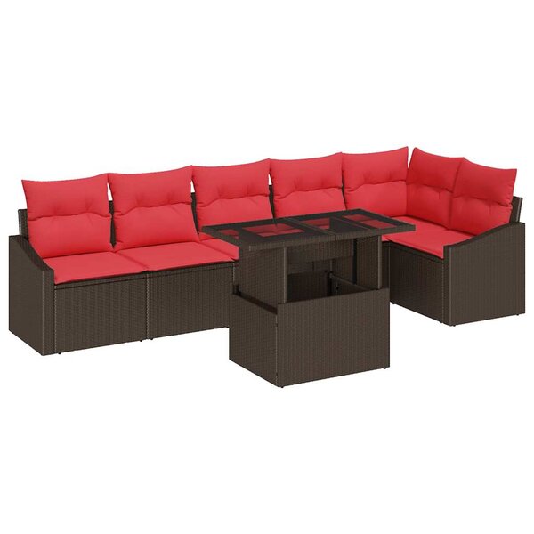 vidaXL Ensemble de canapé de jardin avec coussin 7 Pièces Marron et rouge