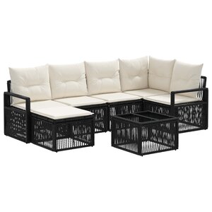 vidaXL Ensemble de canapé de jardin 7 Pièces Noir polyrotin