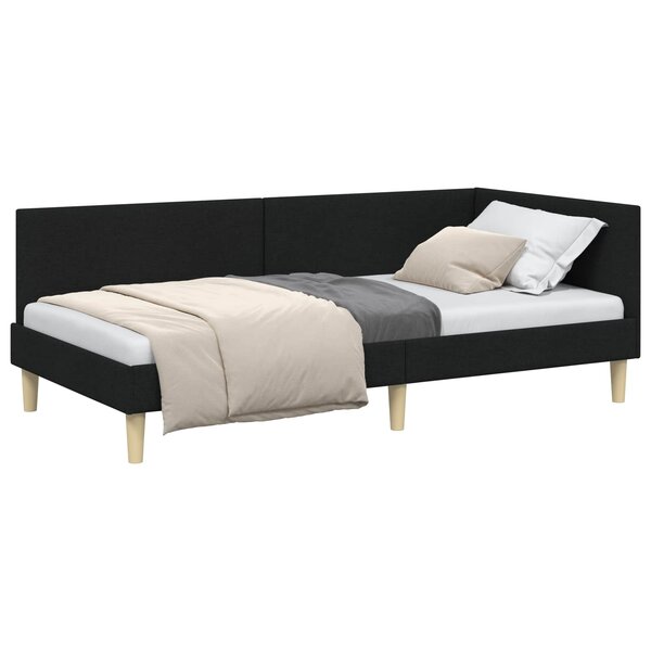 vidaXL Cadre de lit d'angle Noir 90 x 200 cm Tissu