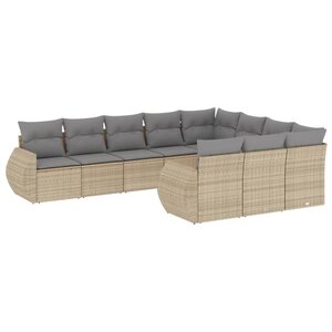 vidaXL Salon de jardin avec coussins 10 Pièces beige résine tressée