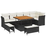 Ensemble de canapé de jardin 9 pièces avec coussins noir poly rotin acacia