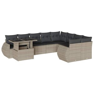vidaXL Salon de jardin avec coussins 10 Pièces gris clair résine tressée