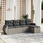 vidaXL Salon de jardin 5 Pièces avec coussins gris résine tressée