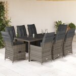 vidaXL Ensemble de bistro de jardin 9 Pièces coussins gris poly rotin