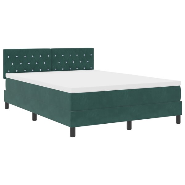 Lit Box Spring vidaXL avec Matelas et LED Vert Foncé 140x190 cm Velours