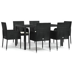 vidaXL Ensemble à manger de jardin coussins 7Pièces Noir Résine tressée