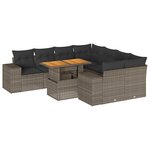 vidaXL Salon de jardin 9 Pièces avec coussins gris résine tressée
