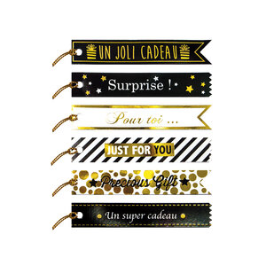 Lot de 6 étiquettes cadeaux  - noir et or