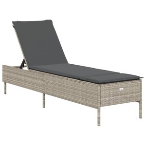 vidaXL Chaise longue avec coussin gris clair résine tressée