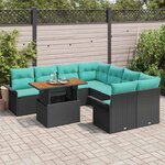 vidaXL Ensemble de canapé de jardin 9 Pièces Noir et Bleu polyrotin