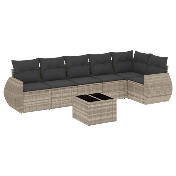 vidaXL Salon de jardin avec coussins 7 Pièces gris clair résine tressée