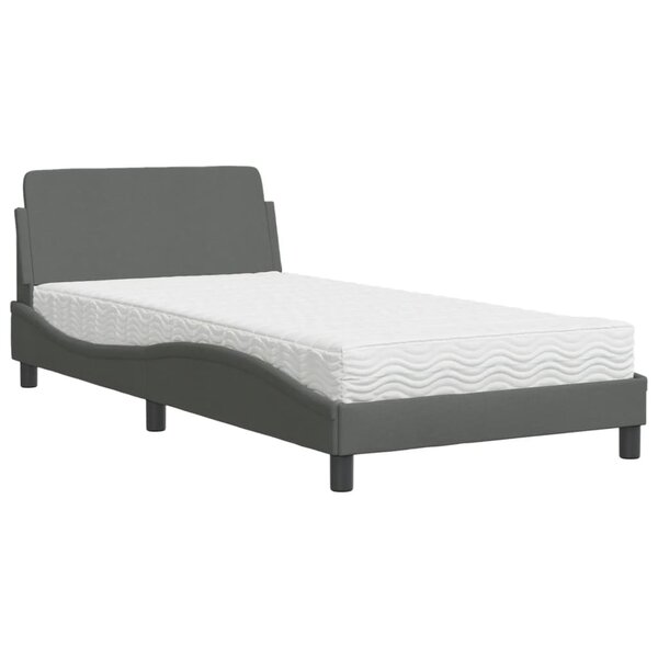 vidaXL Lit avec matelas gris foncé 100x200 cm tissu