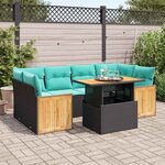 vidaXL Salon de jardin avec coussins 7 Pièces noir résine tressée acacia