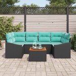 vidaXL Ensemble de canapé de jardin avec coussin 7 Pièces Noir Poly rotin