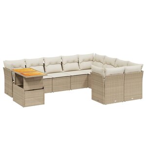 vidaXL Salon de jardin avec coussins 10 Pièces beige résine tressée