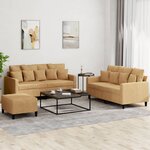 vidaXL Ensemble de canapés 3 Pièces avec coussins Marron Velours