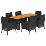 vidaXL Ensemble à manger de jardin coussins 7Pièces Noir Résine tressée