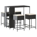 vidaXL Ensemble de bar de jardin 5 Pièces avec coussins noir poly rotin