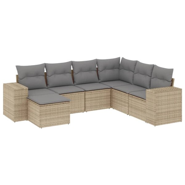 vidaXL Salon de jardin avec coussins 7 Pièces beige résine tressée