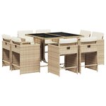 vidaXL Ensemble à manger de jardin et coussins 9 Pièces beige Poly rotin