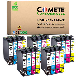 CARTOUCHE d'Encre 16XL - pack de 20 - Compatibles avec EPSON 16 XL Stylo Plume T1631 - pour Cartouche Epson WF 2510 Epson Workforce WF 2630 (5 Noirs 5 Cyan 5 Magenta 5 Jaunes)-COMETE  Marque française