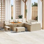 Ensemble de Canapés de Jardin 13 Pièces avec Coussins Beige Poly Rattan Acacia