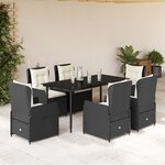 vidaXL Ensemble à manger de jardin coussins 7Pièces Noir Résine tressée