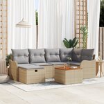vidaXL Ensemble de canapé de jardin 7 pièces avec coussins beige en rotin poly