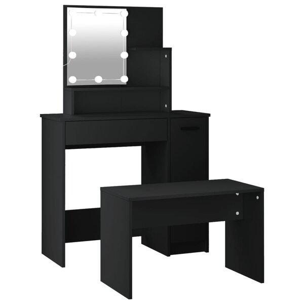 vidaXL Ensemble de coiffeuse avec LED Noir Bois d'ingénierie