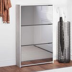 vidaXL Armoire à chaussures miroir 3 niveaux Gris béton 63x17x102 5 cm