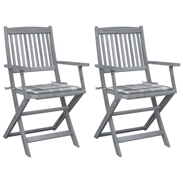 vidaXL Chaises pliables d'extérieur lot de 2 et coussins Bois d'acacia