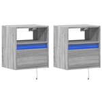 vidaXL Tables de chevet murales avec lumières LED 2 Pièces sonoma gris