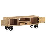 vidaXL Meuble TV avec roues 110x30x37 cm Bois de manguier brut