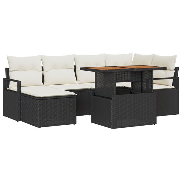 Ensemble de Canapé de Jardin 7 Pièces avec Coussins Rotin Noir Poly